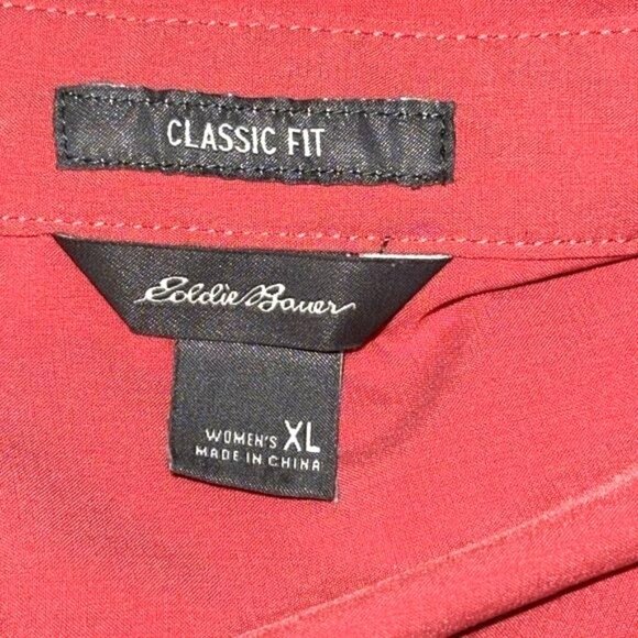 Eddie Bauer Womens XL Coral Button-Up Shirt With 3/4 Sleeves & Front Pockets - Picture 2 of 8